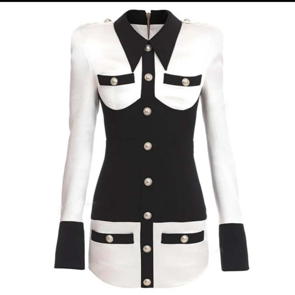 Elegant Black and White Button-Up Dress - Picture 3 of 16